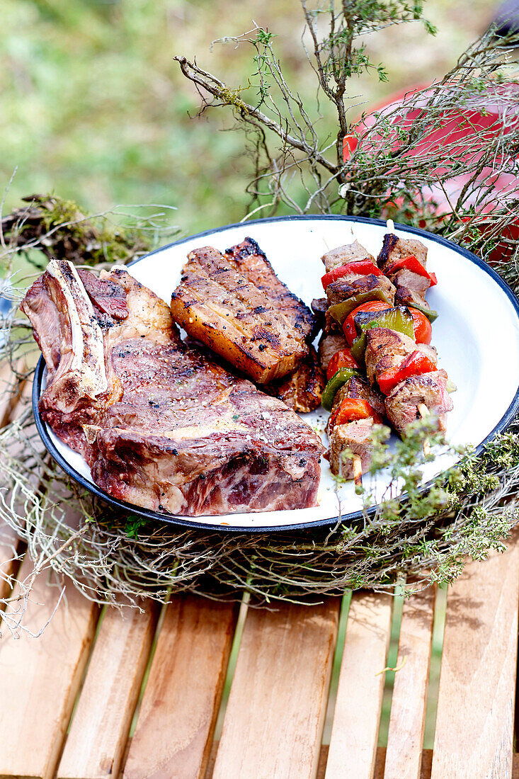 Outdoor grilled meat plate