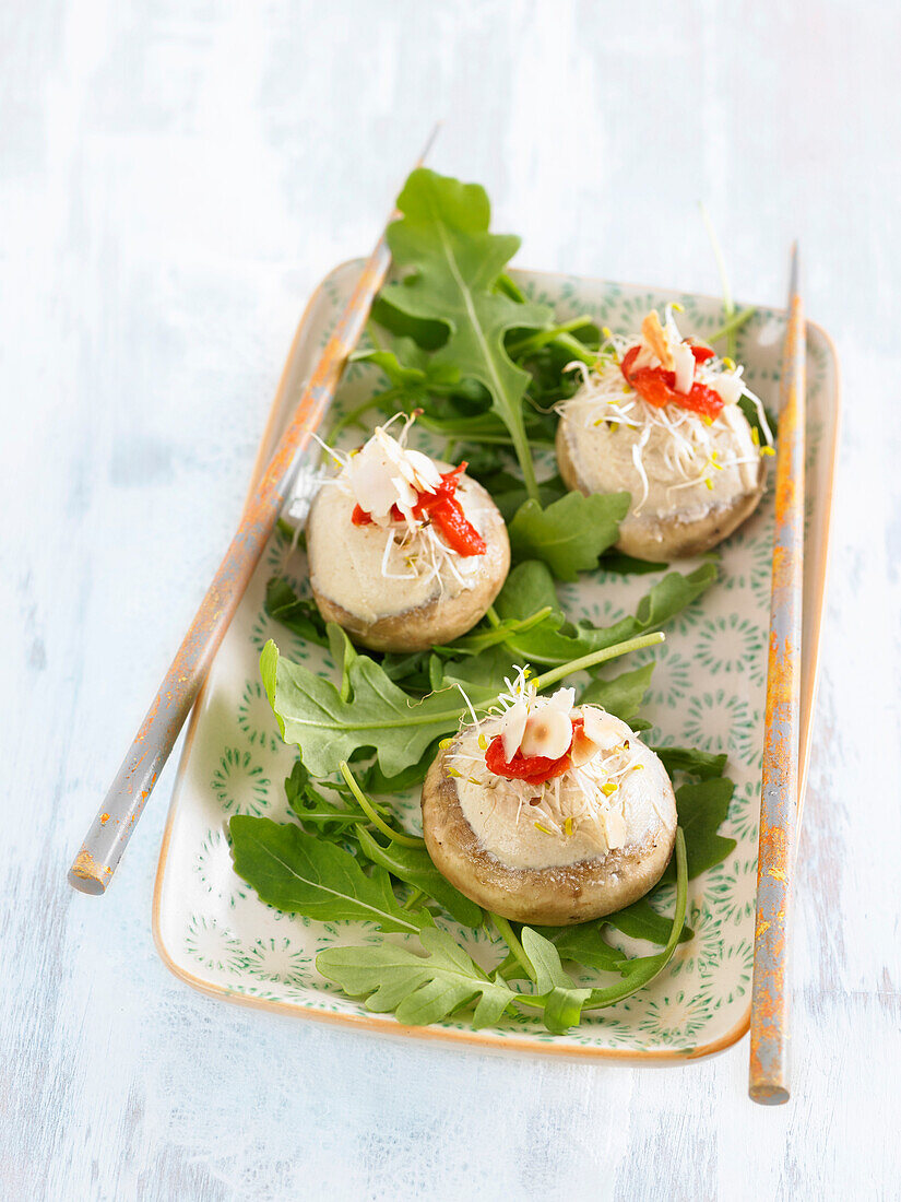 Mushrooms stuffed with sesame paste and tofu