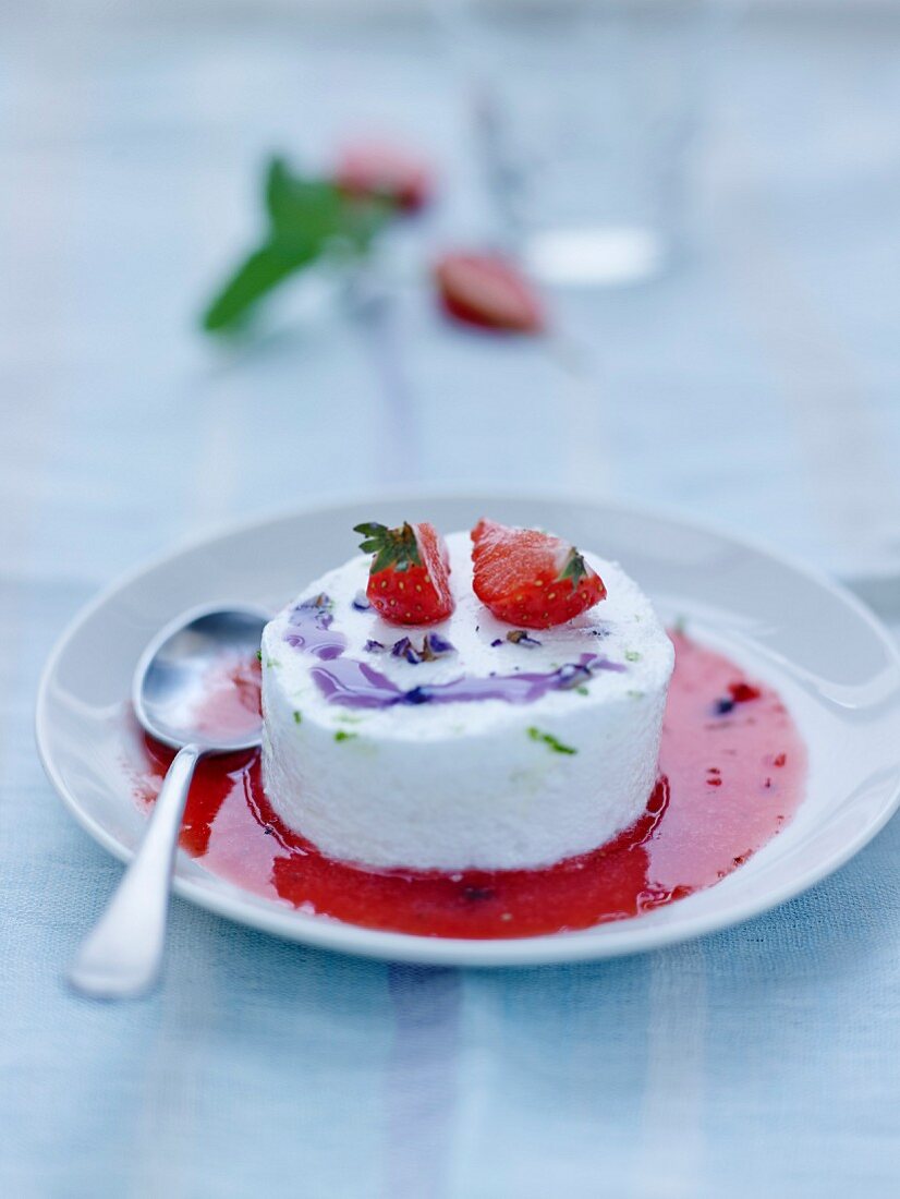 Cream cheese mousse with strawberry coulis