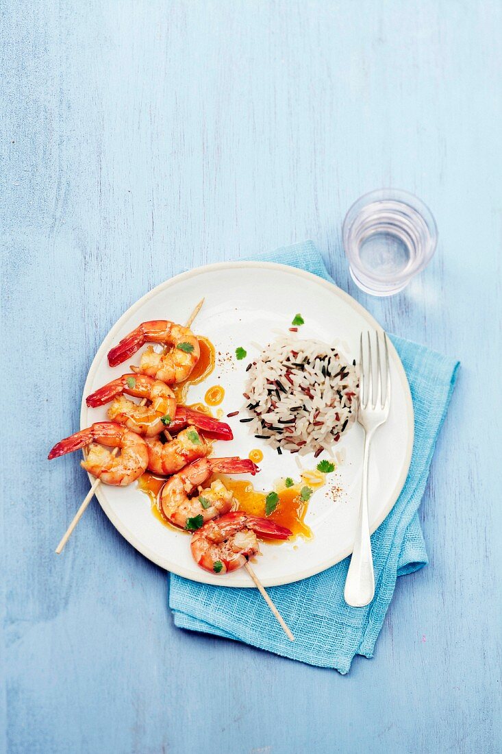 King prawn skewers with passionfruit vinaigar,mixed rice