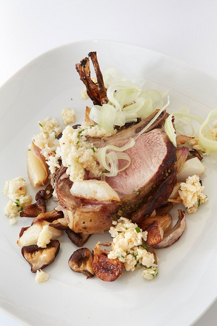 Loin of pork with cauliflower,figs and chestnuts