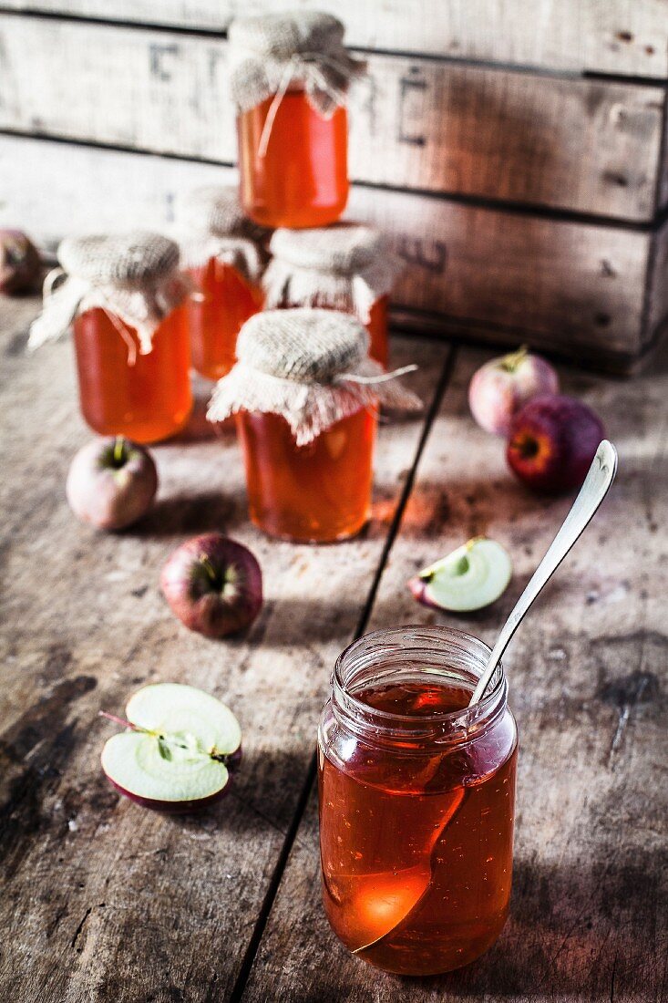 Jars of apple jelly