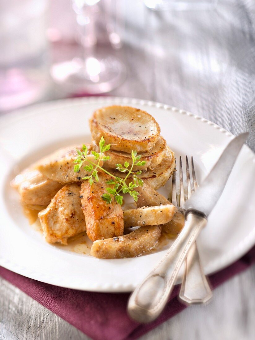 Chicken breasts with roasted artichoke bases