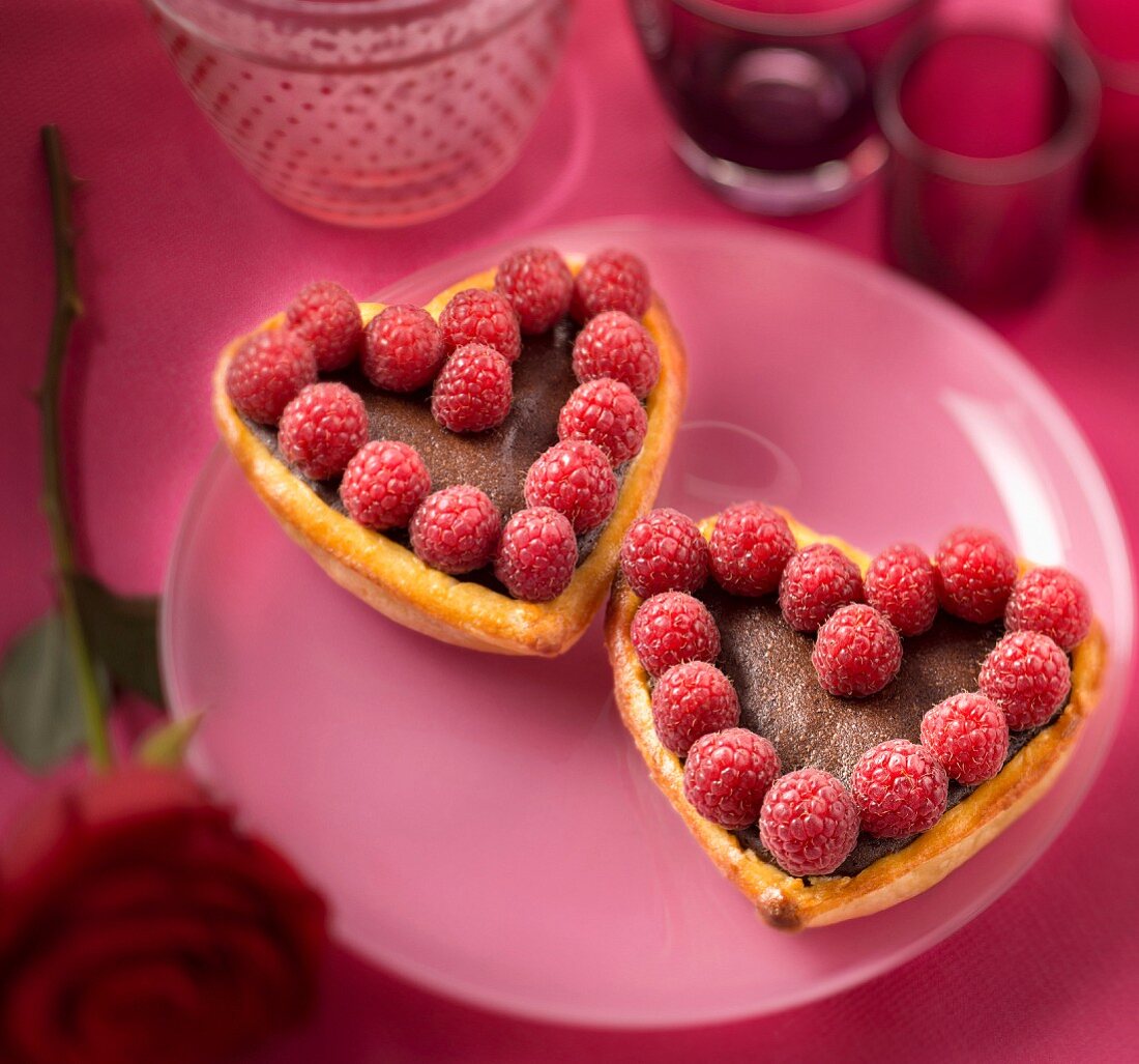 Chocolate and raspberry love tarts