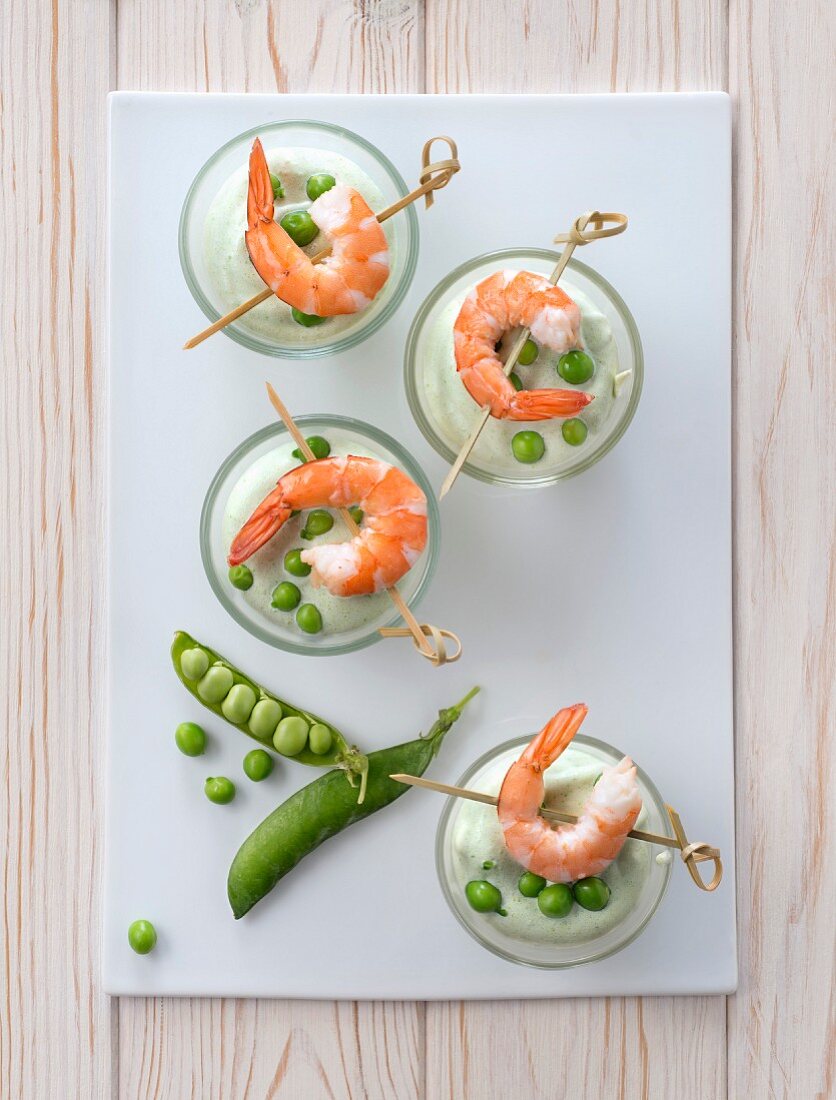 Pea mousse with shrimps