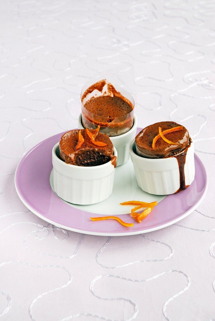 Chocolate-almond and orange zest soufflés