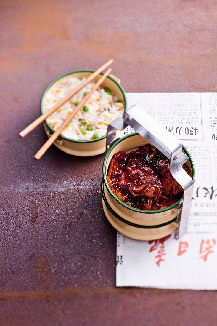 Caramelized pork with Cantonese rice