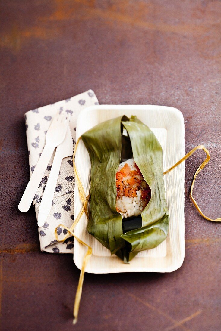 Threadfin cooked in a banana leaf