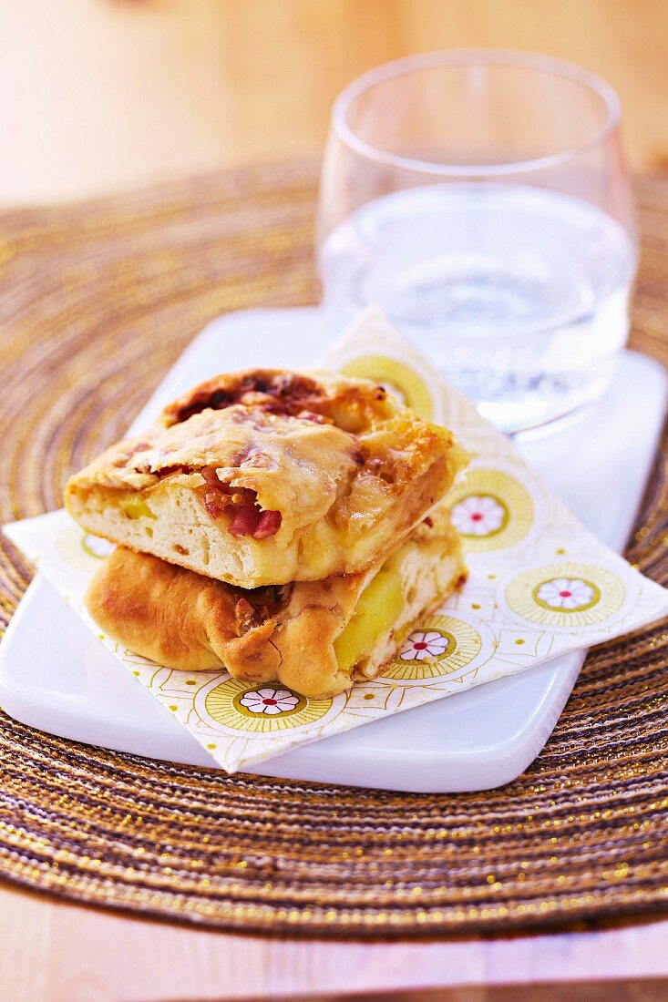 Slices of Fougasse à la tartiflette