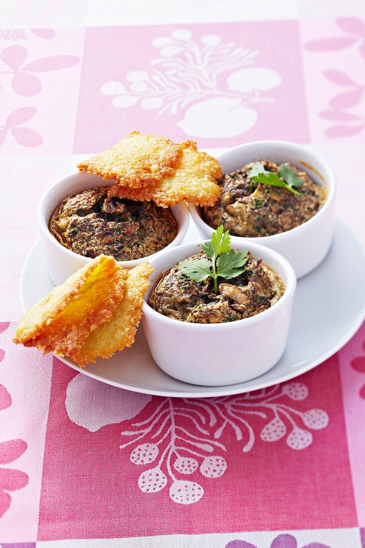 Small mushroom flans and parmesan tuiles