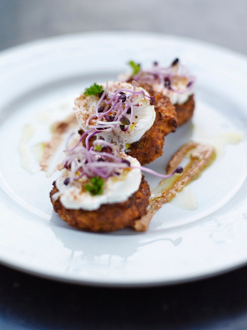 Fried chickpea patties with smoked hake and ricotta