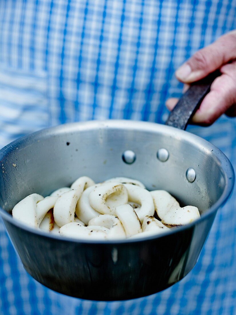 Saucepan of squid rings