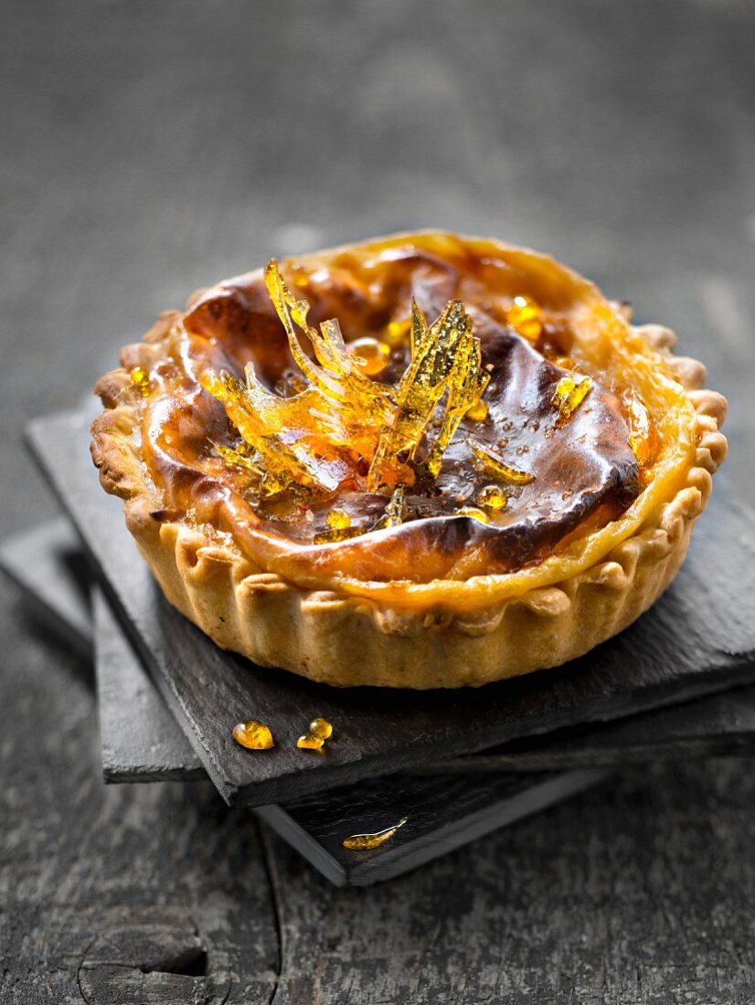 Toffee and fleur de sel sea salt baked egg custard pie