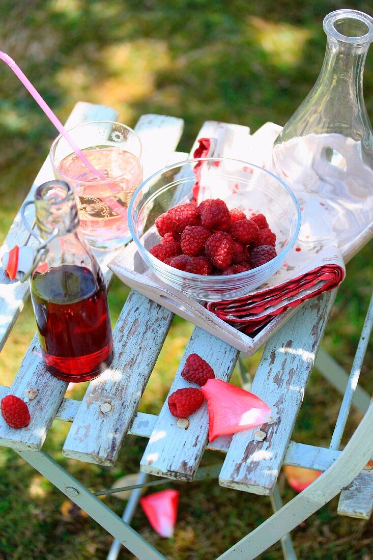 Raspberry juice in the garden