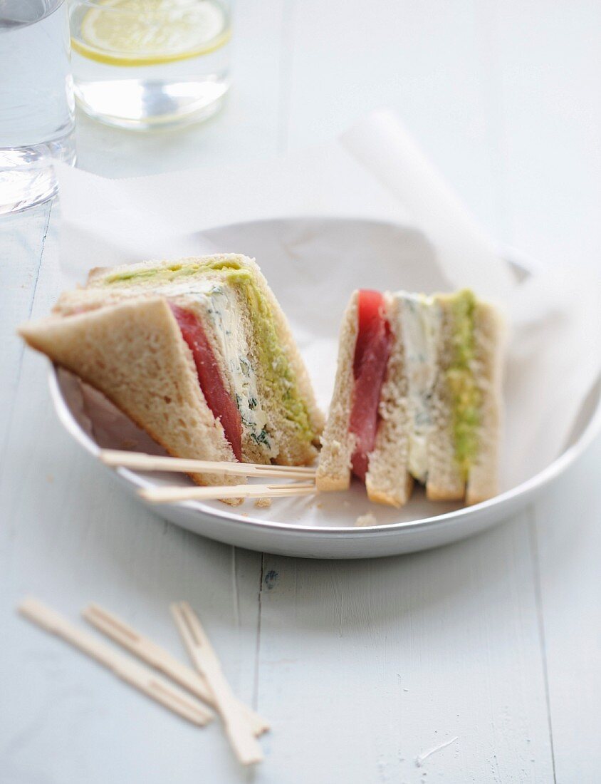 Raw tuna club sandwich