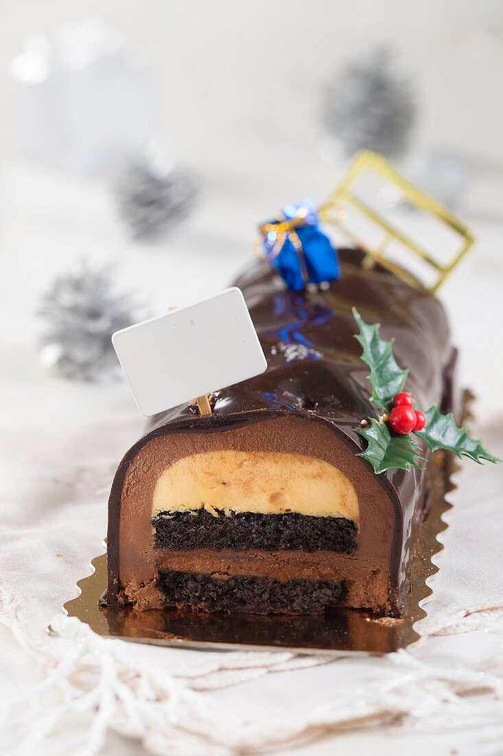 Christmas chocolate log cake