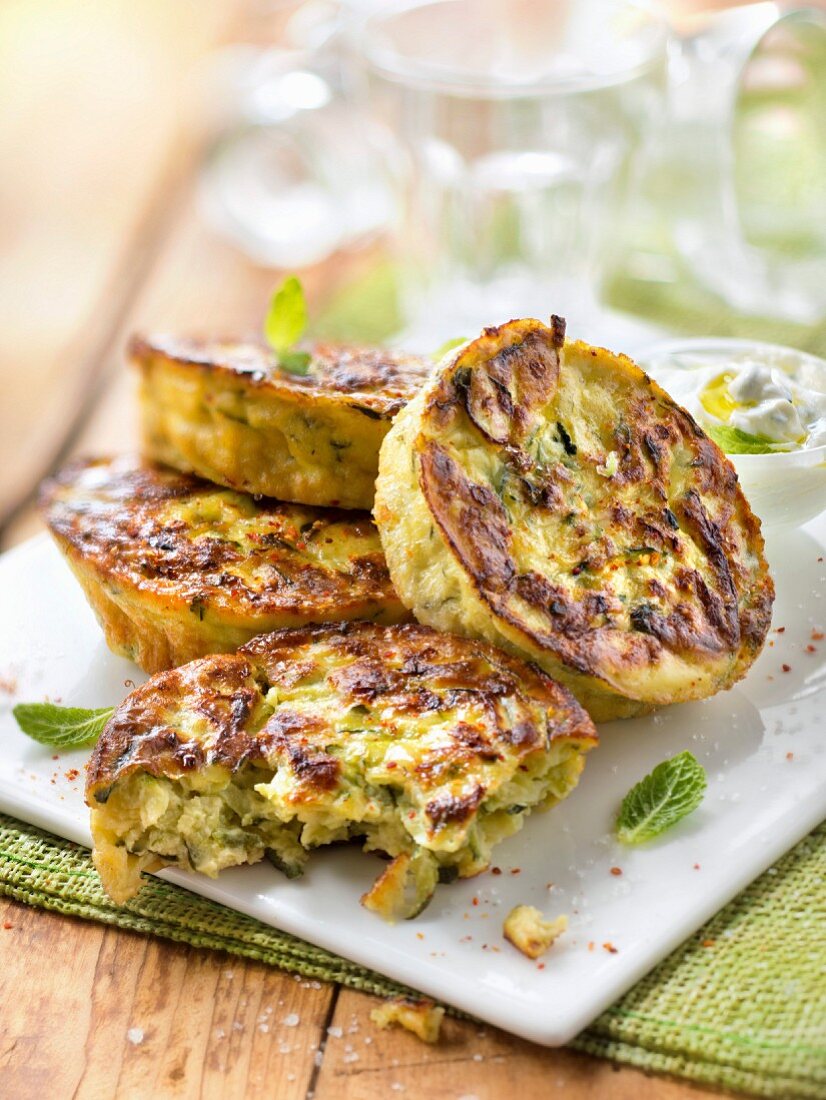 Courgettes Paillasson with mint sauce