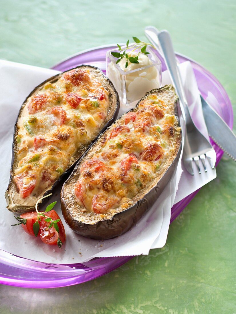 Stuffed eggplants grilled with parmesan