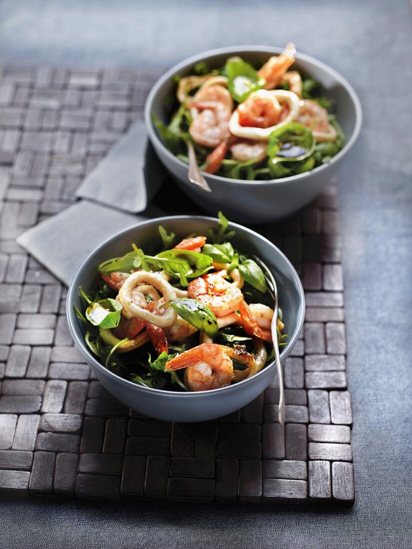 Shrimp, squid and basil salad with balsamic vinaigar