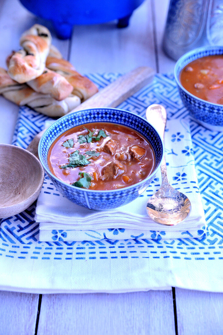 A bowl of harira (Ramadan soup, Middle East)