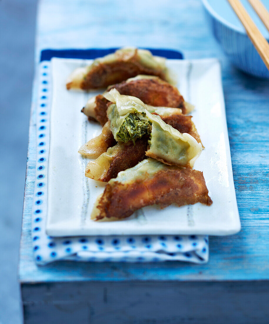 Spinach and tofu vegetarian grilled Gyozas