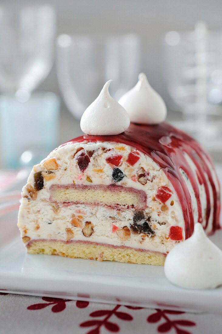 Christmas iced nougat log cake