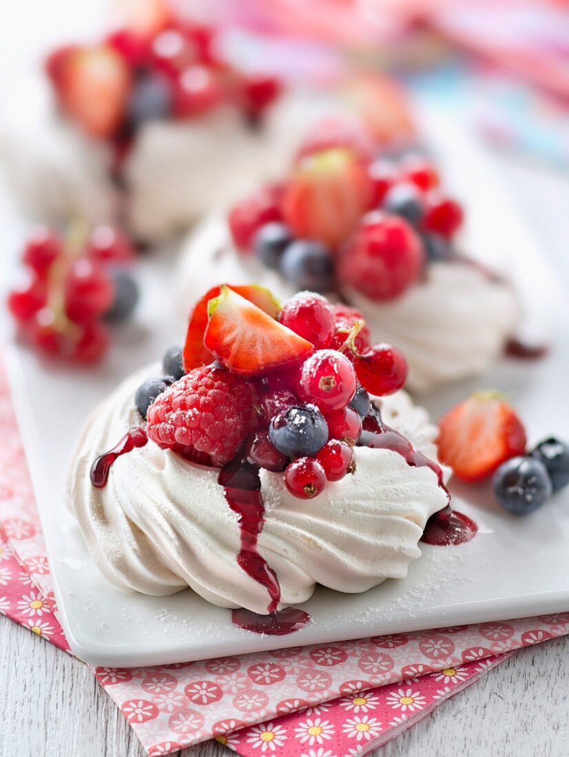 Mini summer fruit Pavlovas