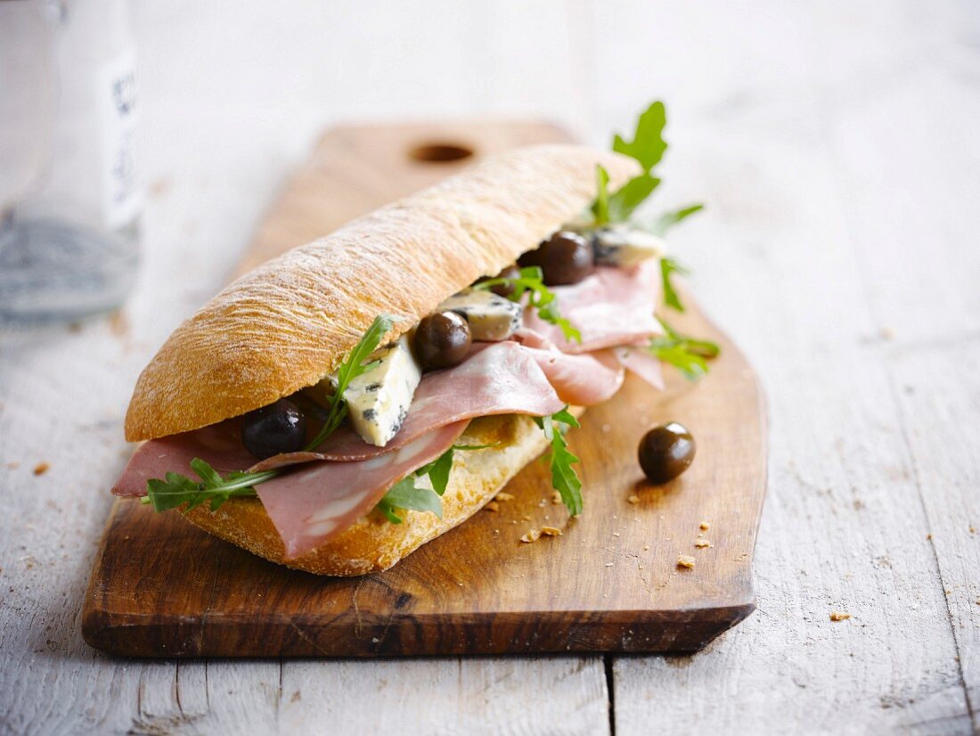 Mortadelle and blue cheese ciabatta bread sandwiches