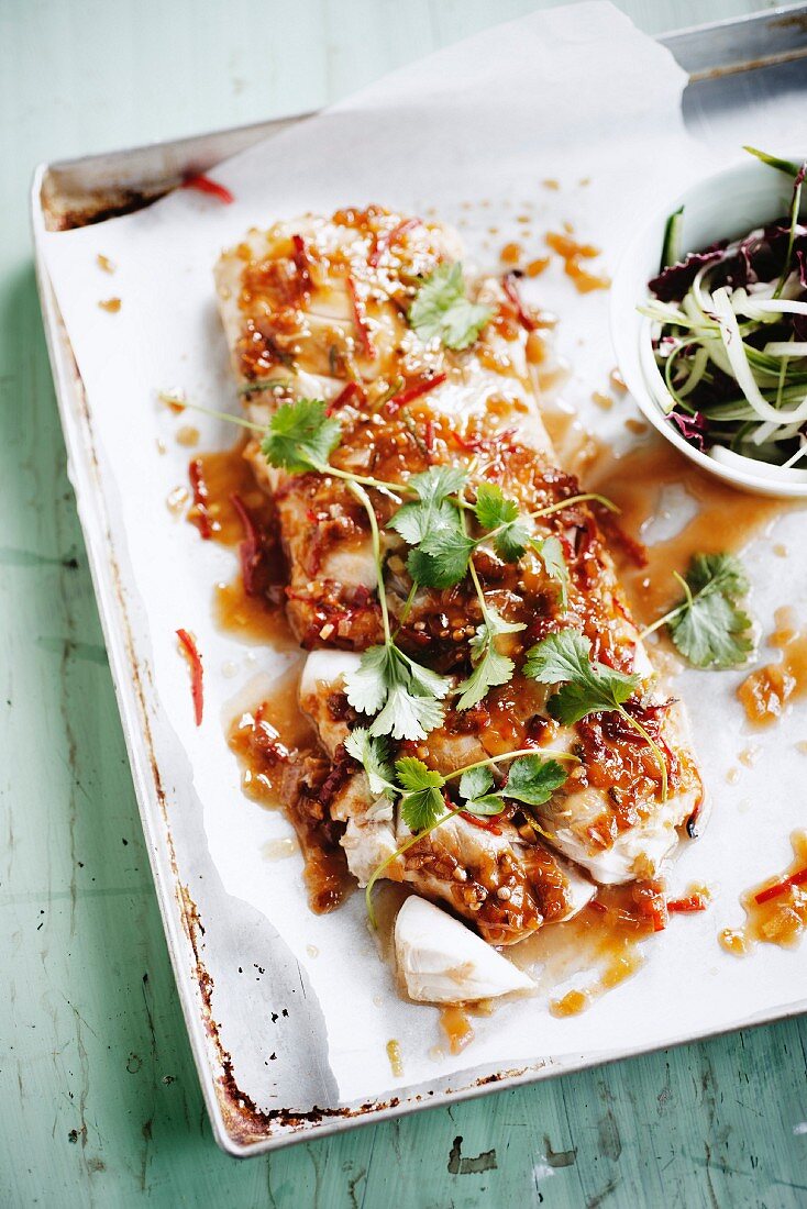 Cod with spicy honey and coriander