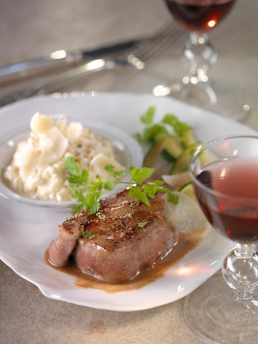 Veal steak,risotto with parmesan, courgettes and pan-fried turnips