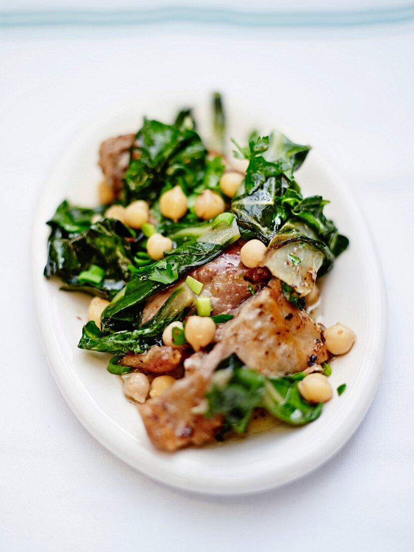 Lamb epigram with Swiss chard, chickpeas and mint