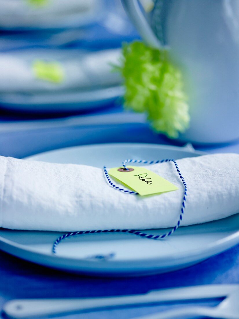 Name tag tied around a napkin