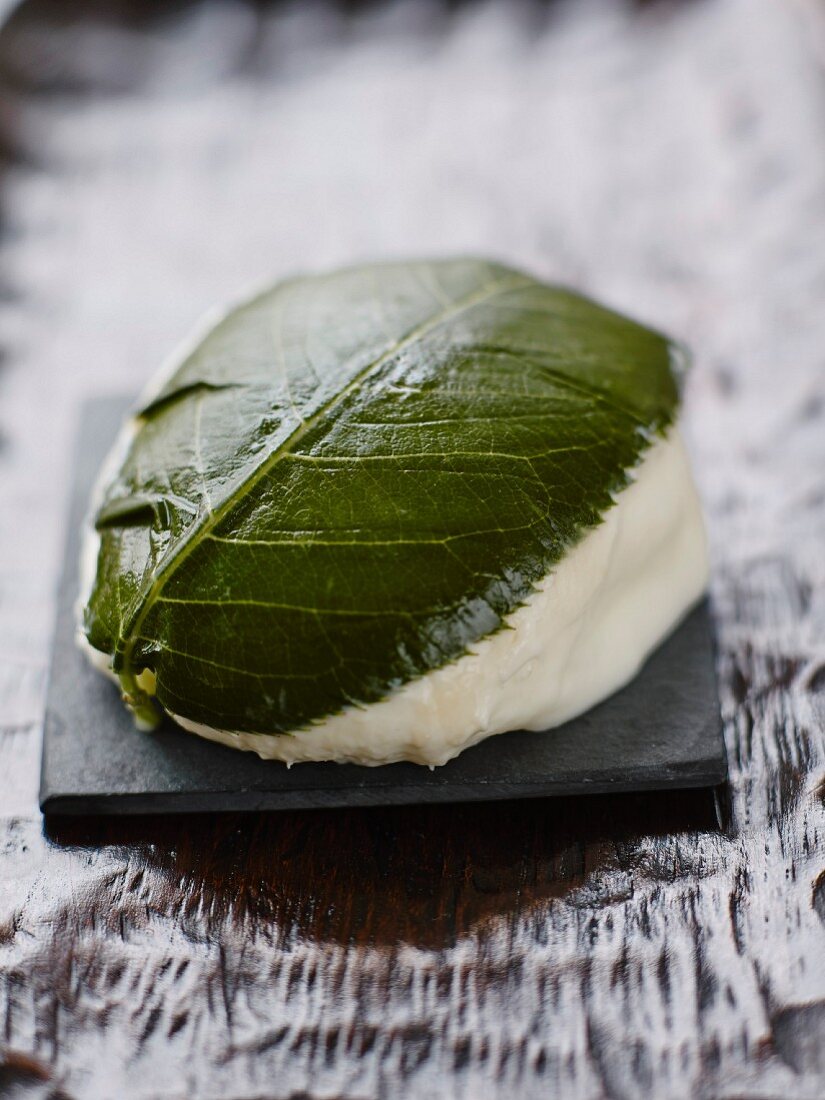 Mozzarella covered with a cherry leaf from Madame Hisada in Paris