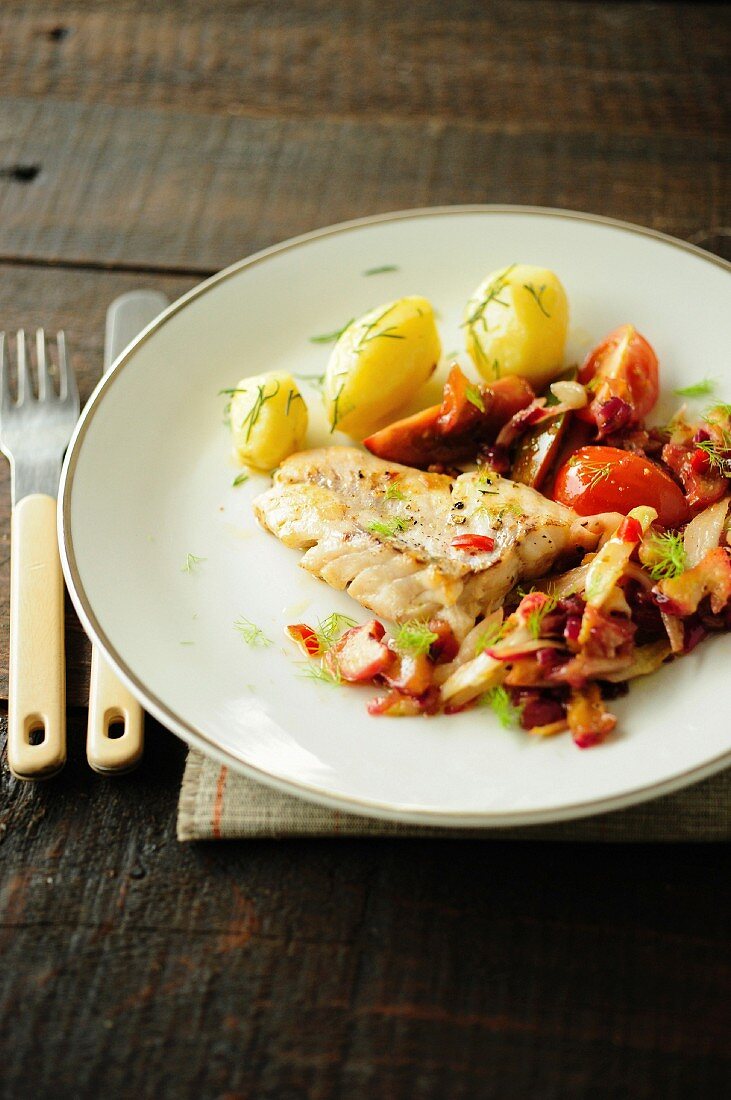 Fish with a rhubarb and fennel medley