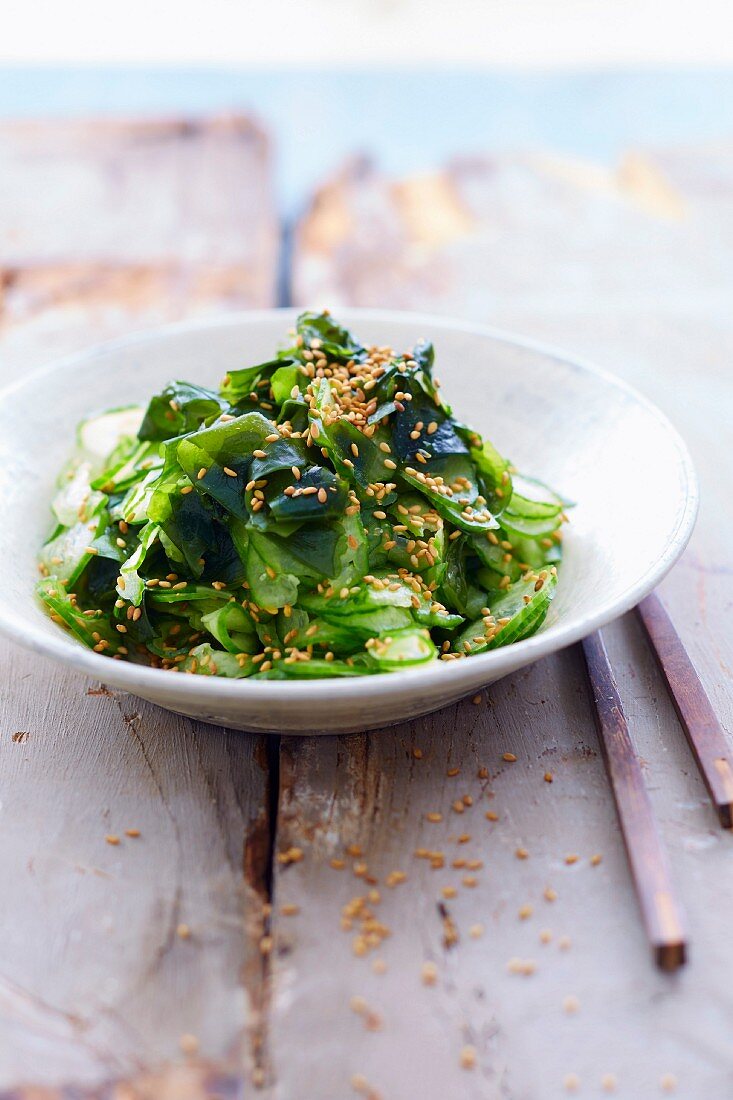 Cucumber and sesame seed organic salad