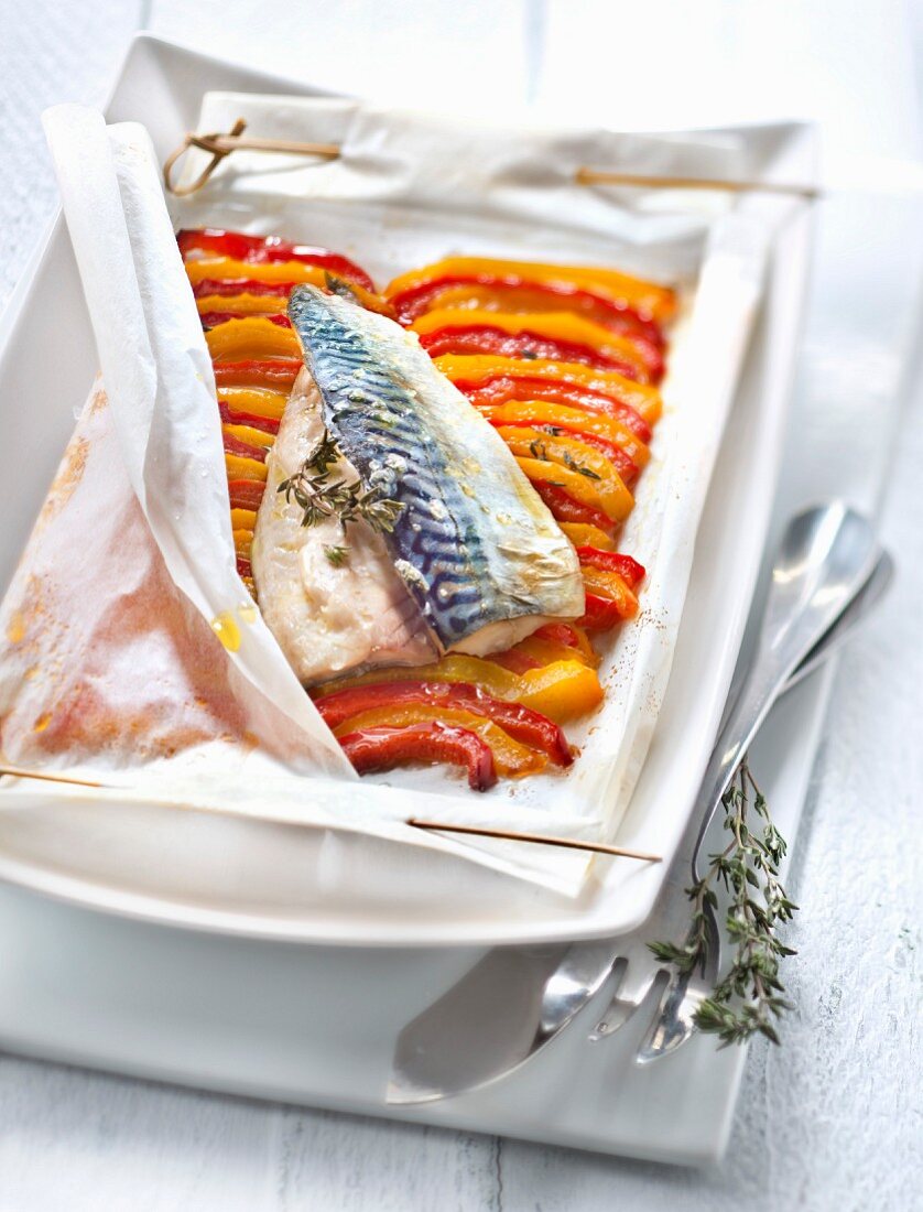 Mackerel Papillote with Pepper Fondue