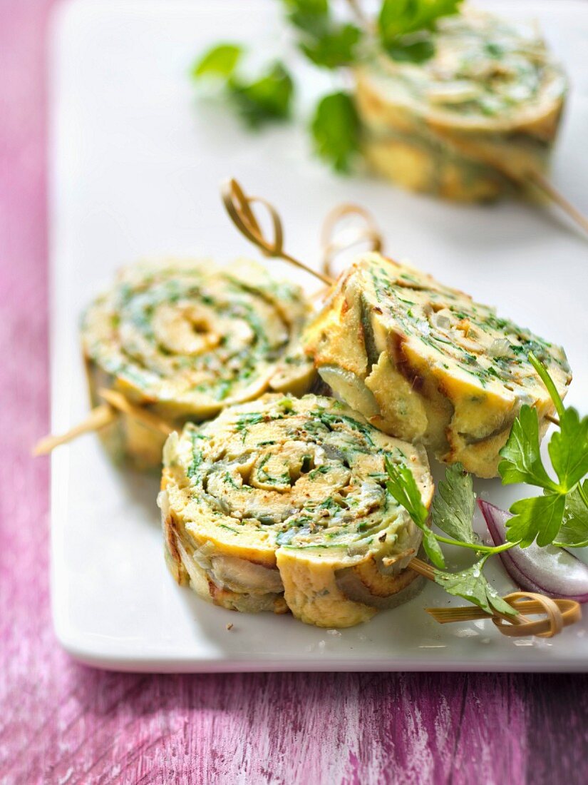 Parsley and Red Onion Omelette Roll