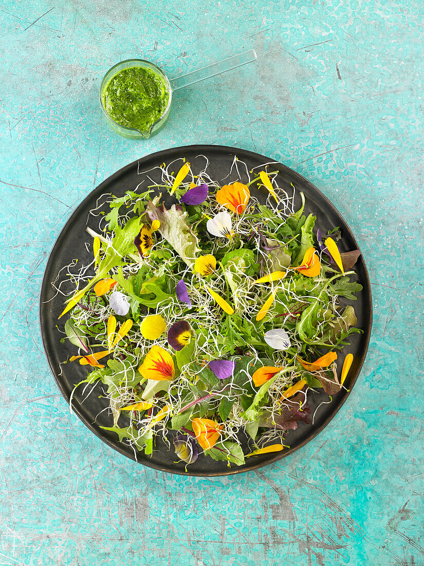 Flower salad with sprouts