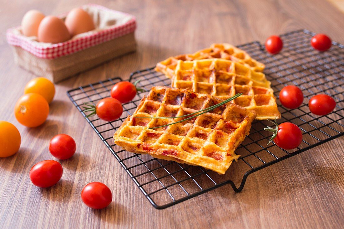 Cherry Tomato and Pepper Omelette Waffles