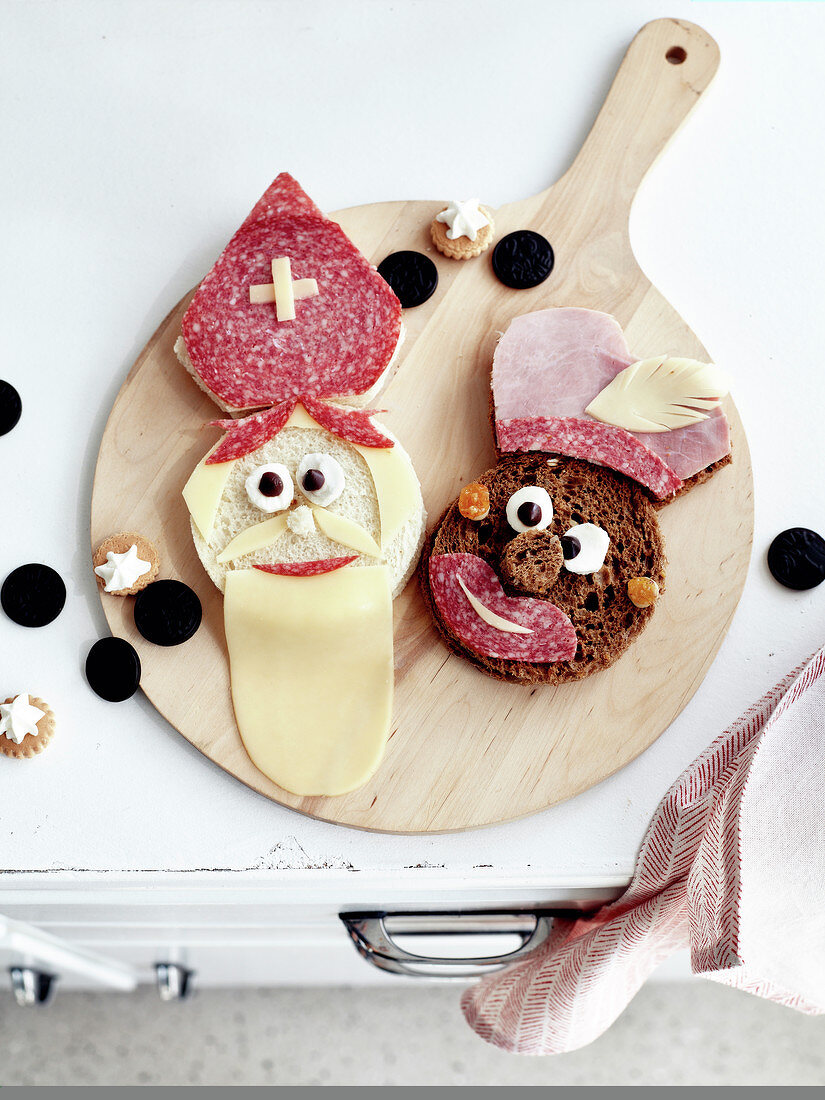 Saint Nicolas 's funny cold cuts and cheese sandwiches