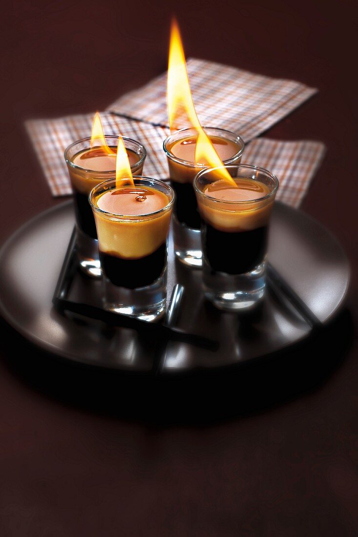 Coffee liqueur flambé cocktail