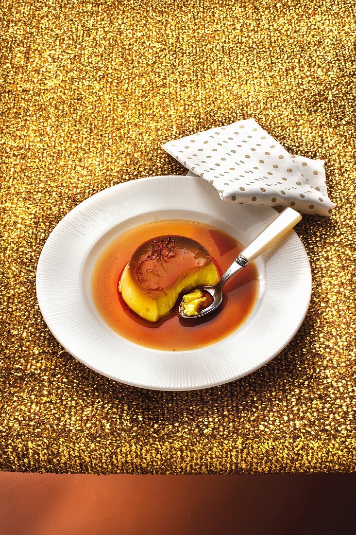Saffron-flavored Crème caramel
