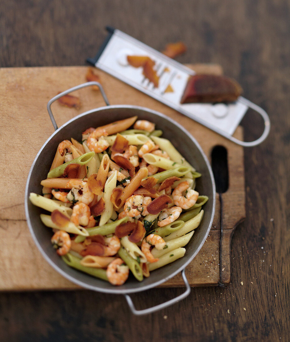 Penne with shrimps and boutargue