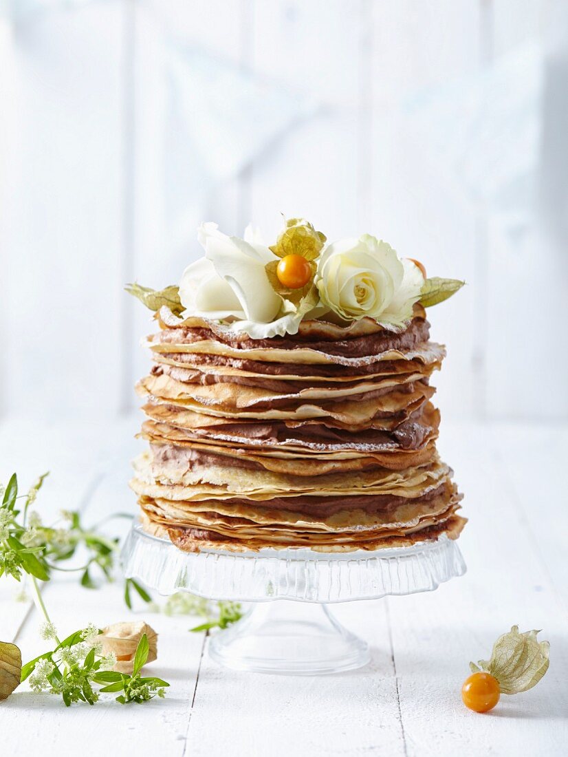 Pancake and chocolate mousse layer cake