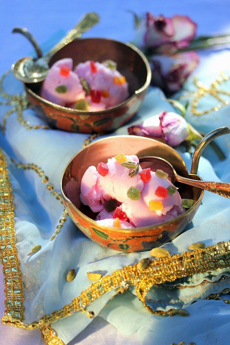 Rose, cardamom and candied fruit sorbet