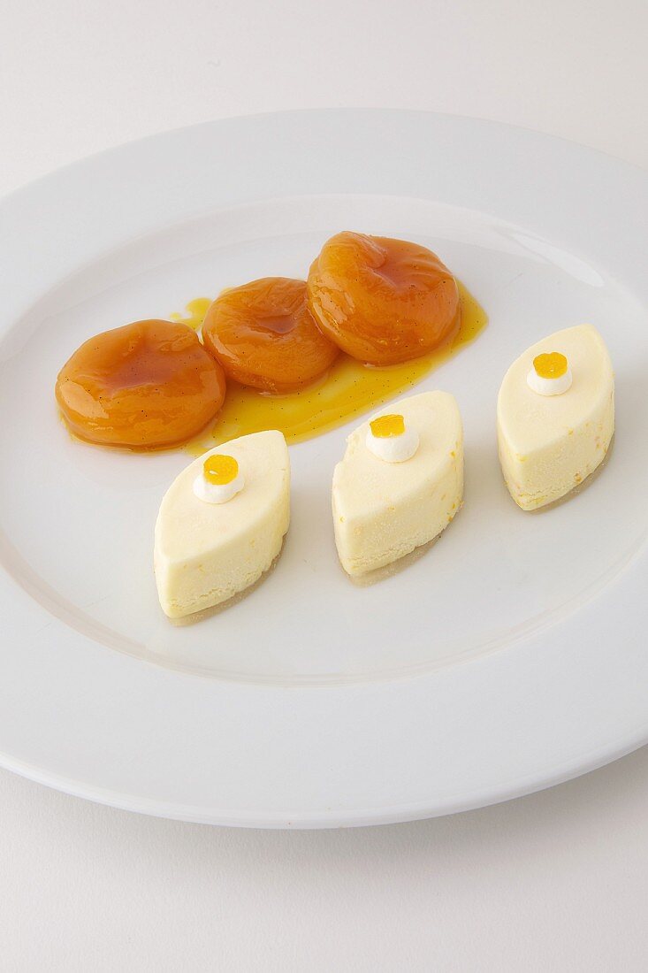 Three ice cream Caissons,poached apricots