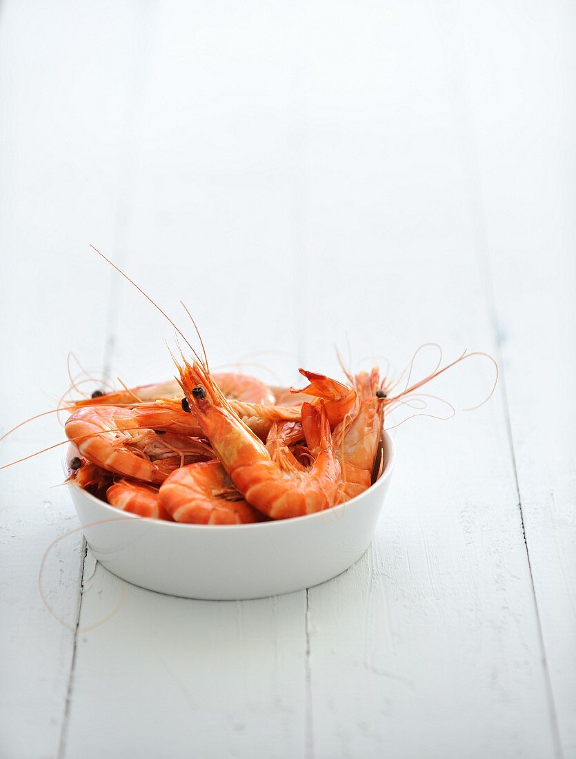 Bowl of cooked shrimps