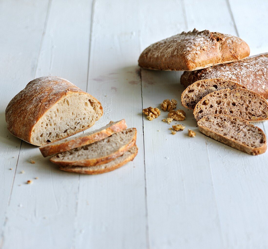 White bread and walnut bread