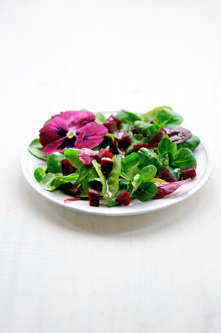 Corn lettuce and beetroot salad