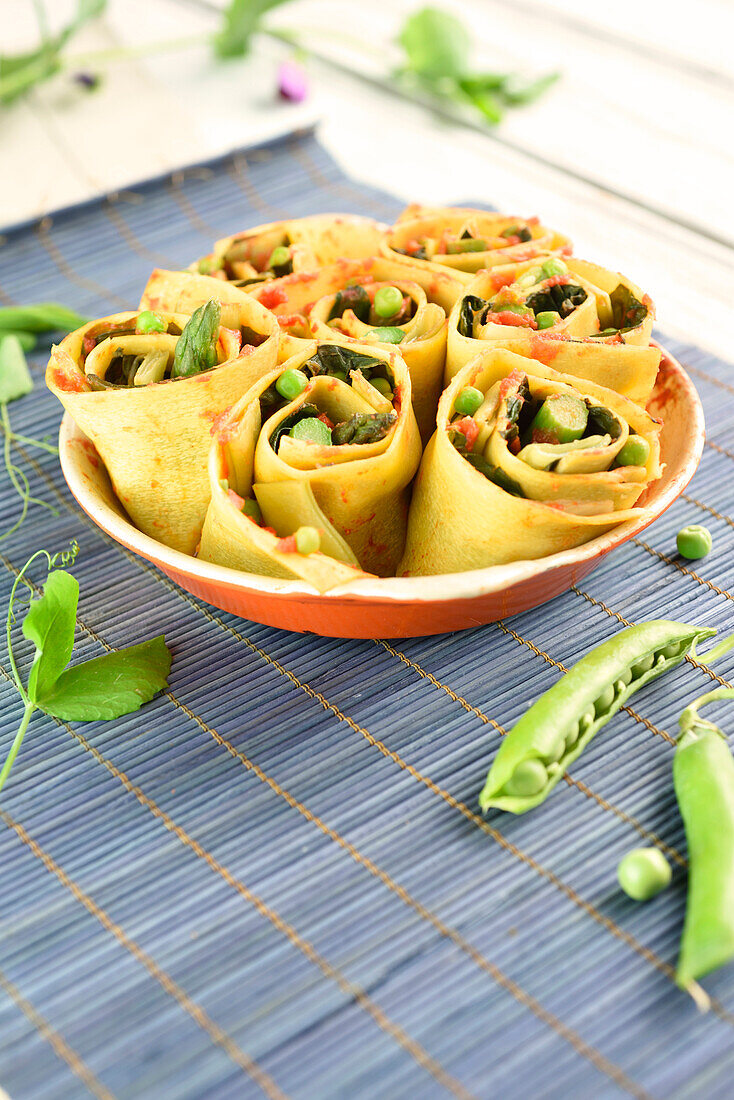 Vegetarian filled lasagne rolls